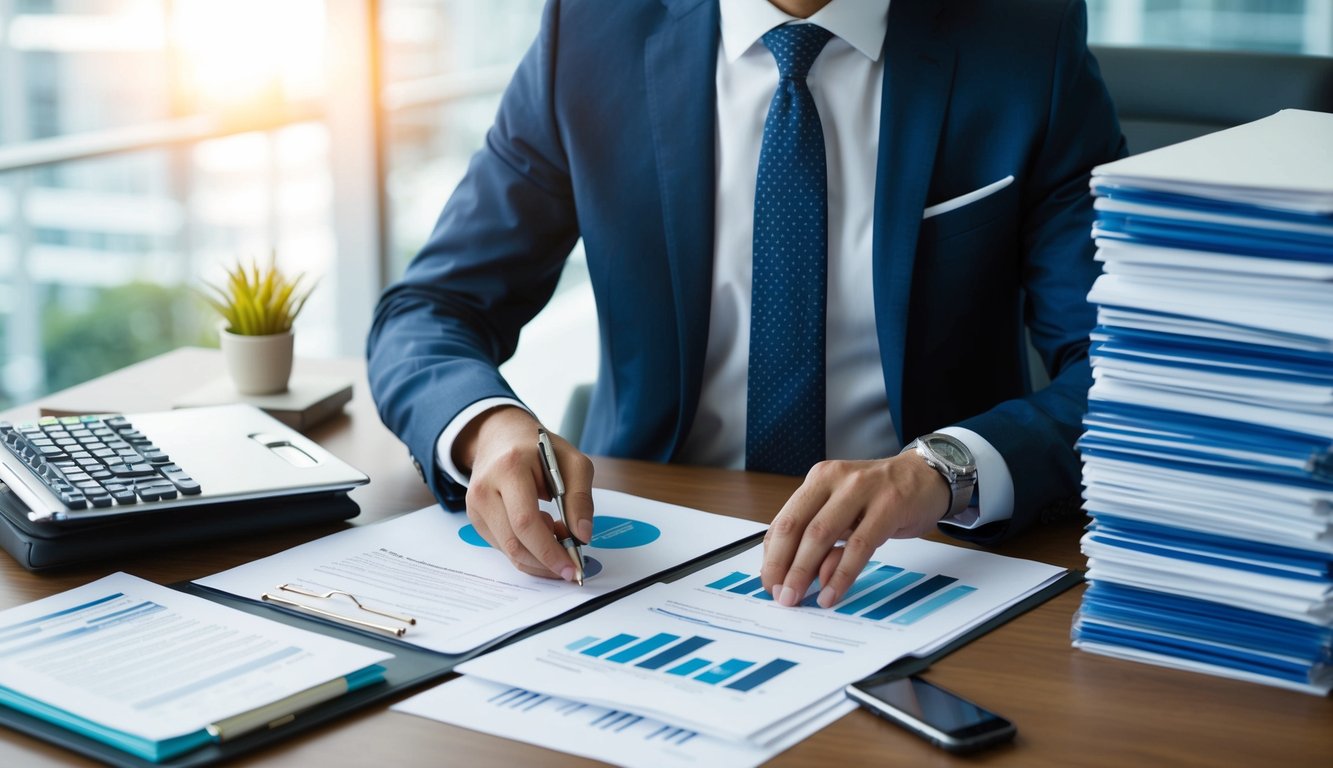 A corporate tax accountant organizing and categorizing financial documents into a streamlined process, saving time and money for the company